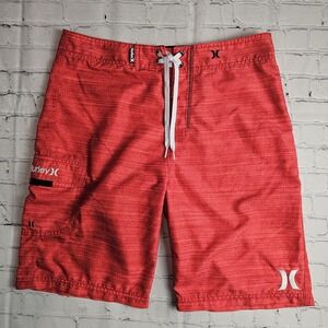 Buckle Hurley Board Shorts Size 31 Red Outseam 22"‎ Cargo Pocket Swim Drawstring
